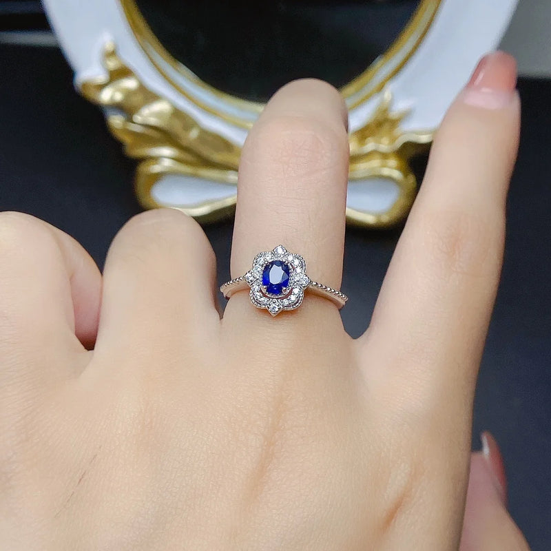 Sterling Silver 4x5mm Sapphire Ring for Women