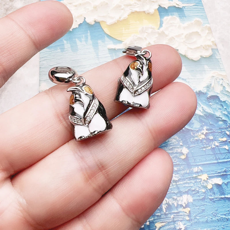 925 Sterling Silver Emperor Penguin Couple Charm Pendants for Women & Men