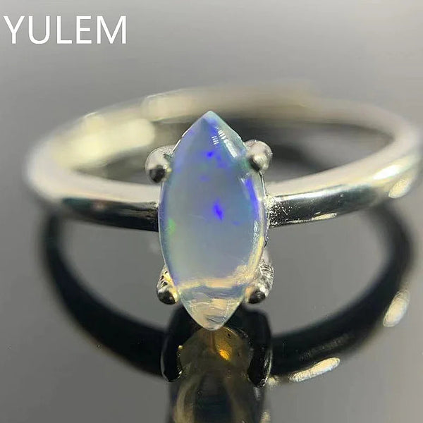 925 Silver 18K Gold Plated Marquise Natural Opal Ring for Women