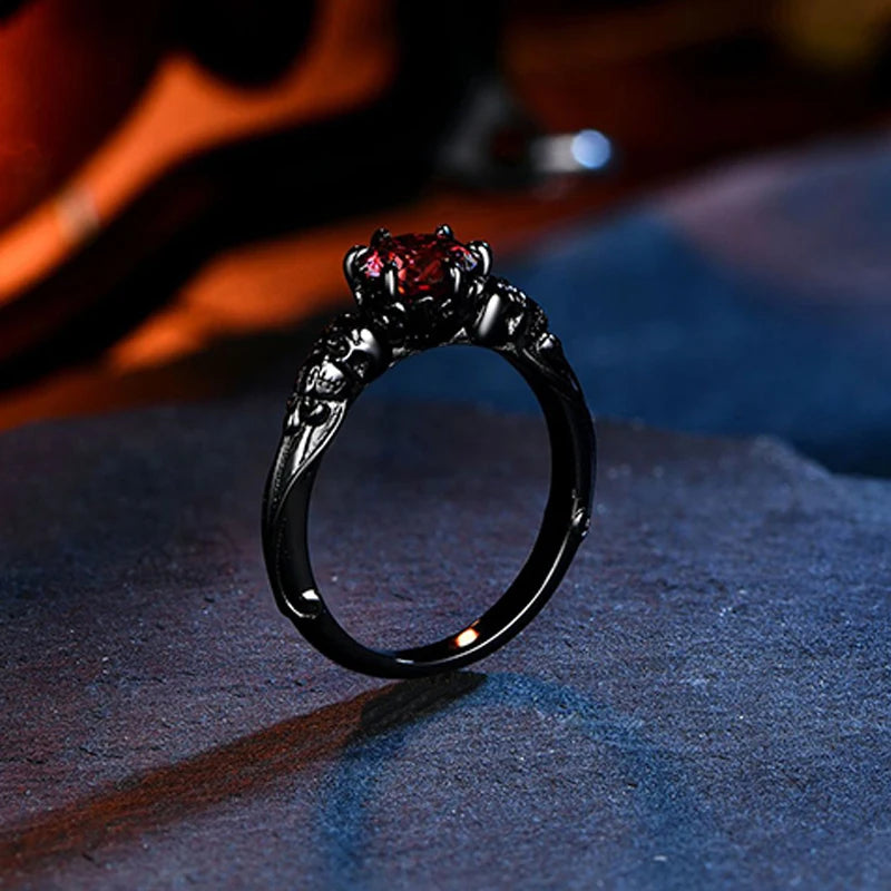 925 Sterling Silver Red Moissanite Skull Ring for Women