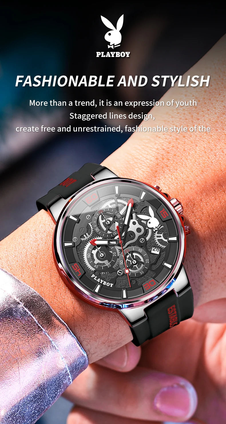 Stainless Steel Silicone Strap Multifunction Quartz Watch for Men