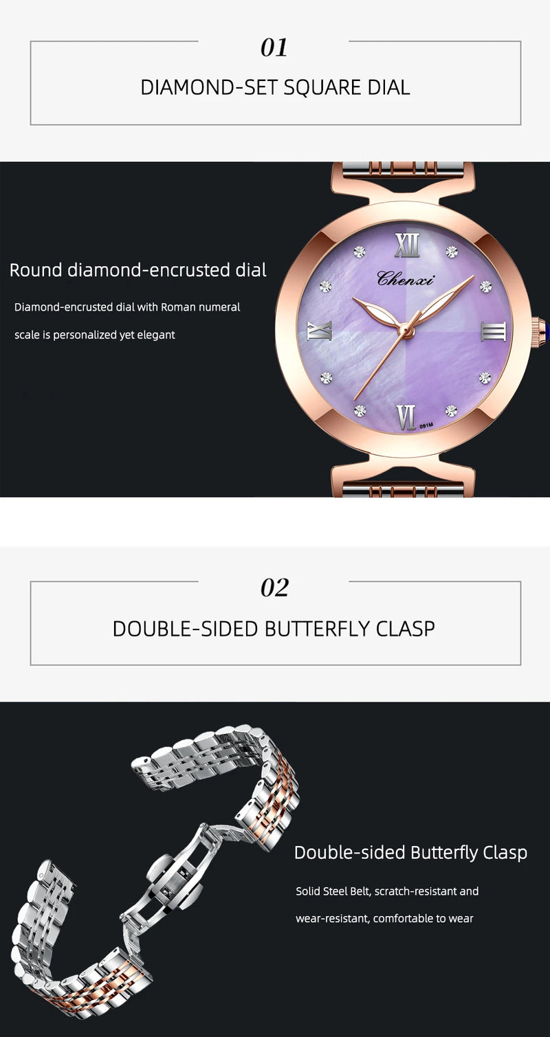 Stainless Steel Rectangular Watch with Quartz Movement for Women