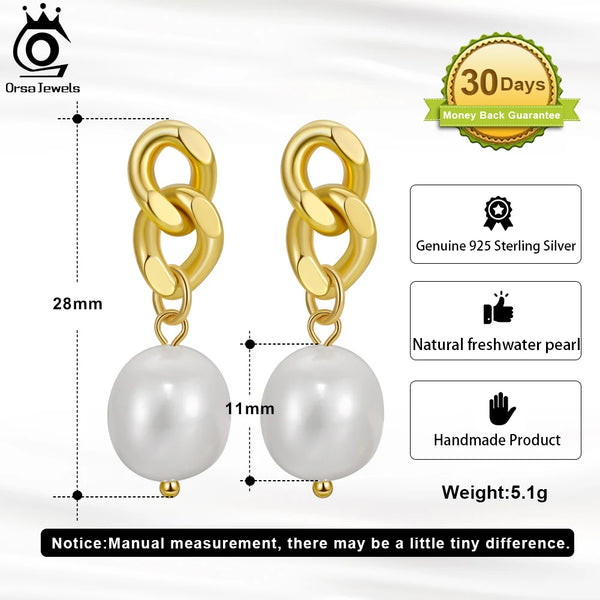 925 Sterling Silver Baroque Pearl Dangle Earrings for Women