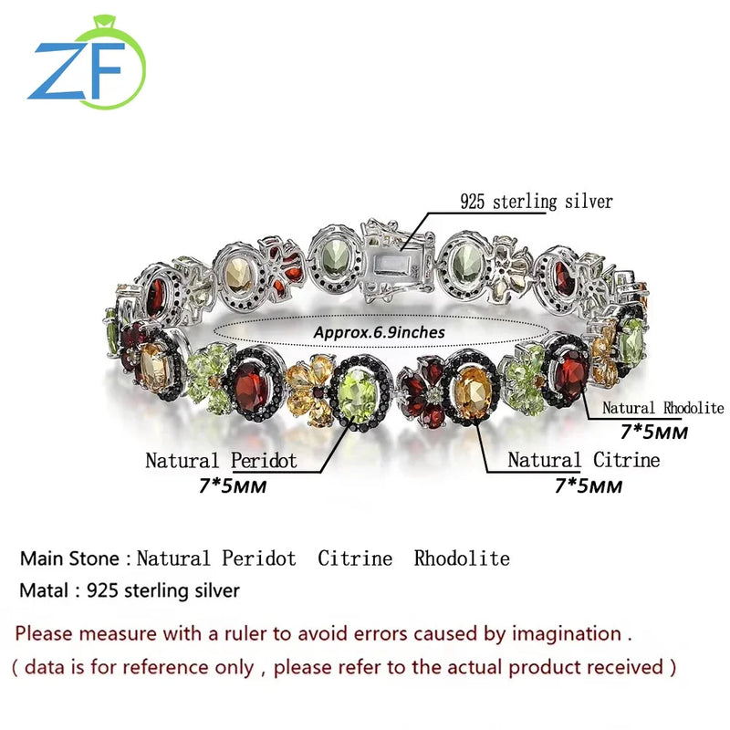 925 Sterling Silver Rhodolite Peridot Citrine Bracelet for Women