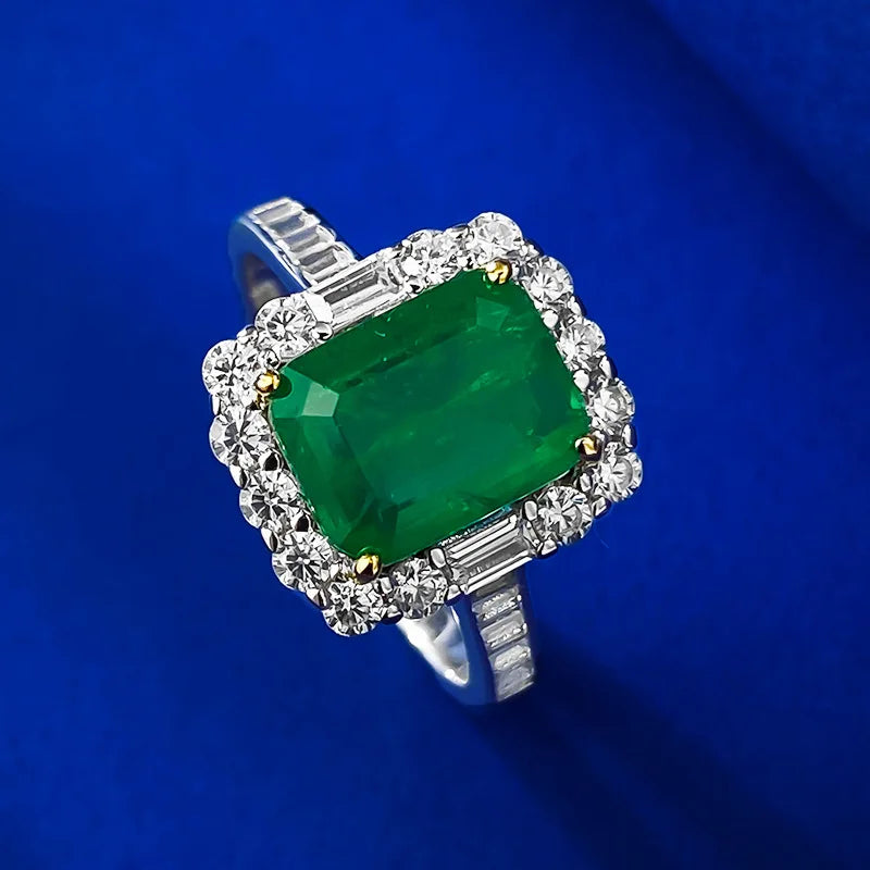 Sterling Silver Emerald Cut Engagement Ring Set for Women