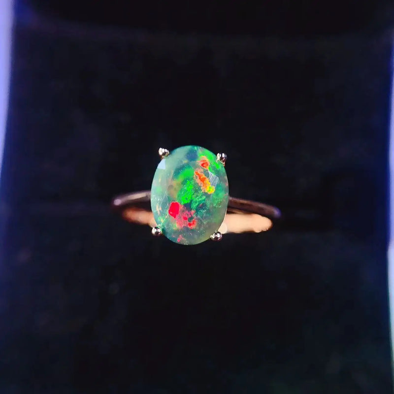 Sterling Silver 7x9mm Opal Engagement Ring