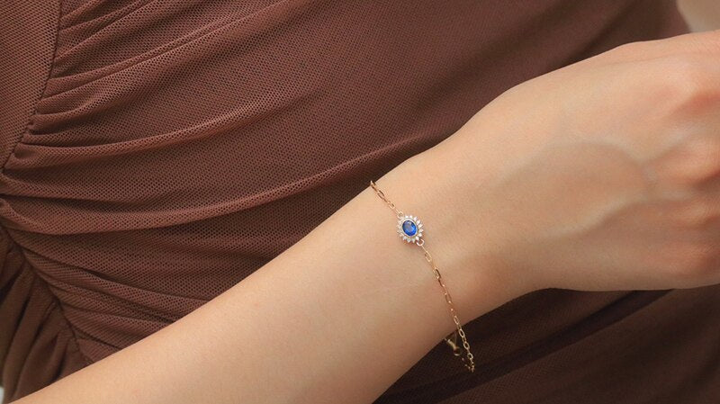 18K Yellow Gold Sapphire Flower Bracelet for Women