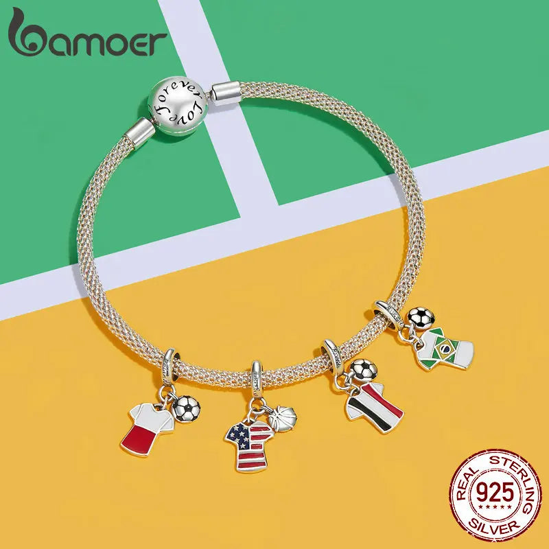 Sterling Silver Football Charm Beads for Bracelet & Necklaces. for Women