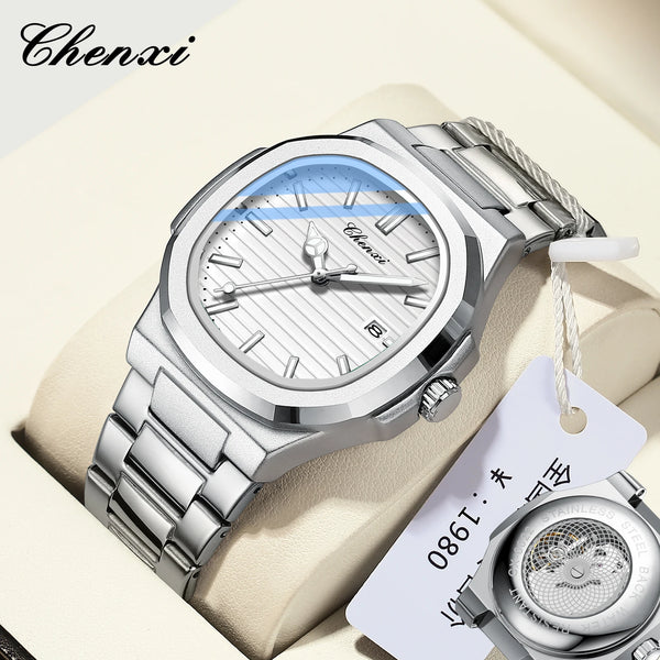 Steel Transparent Bottom Quartz Watch with Calendar for Men