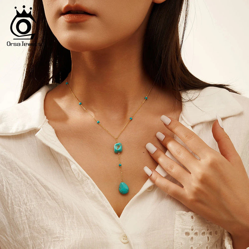 925 Sterling Silver Turquoise Fashion Long Necklace for Women