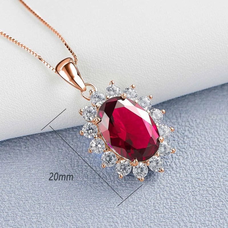 18K Gold 925 Silver Created Ruby and Sapphire Pendant with Black CZ Necklace for Women