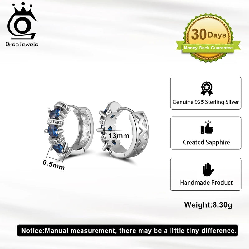 925 Sterling Silver Created Sapphire Hoop Earrings for Women