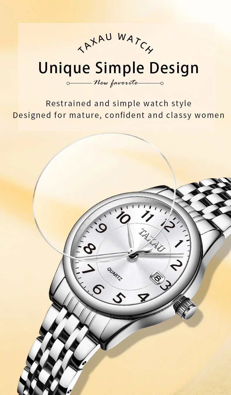 Stainless Steel Quartz Watch with Waterproof Feature for Women