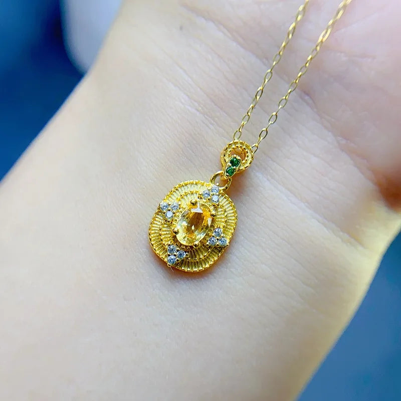 925 Silver Citrine Pendant Necklace for Women