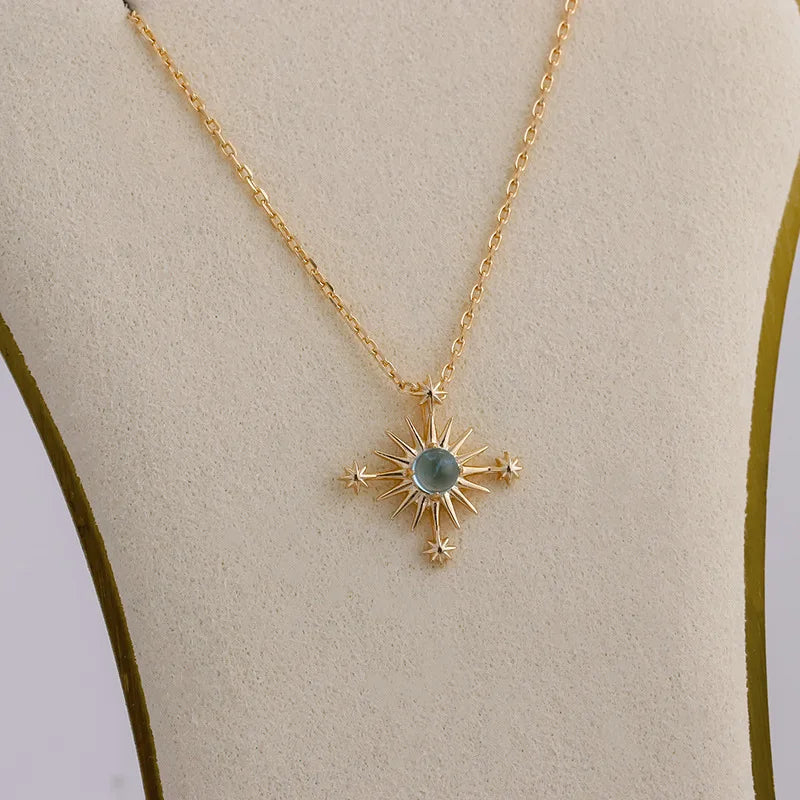 925 Sterling Silver Apatite Star Pendant Necklace for Women