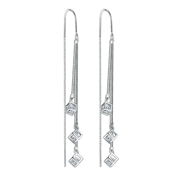 925 Sterling Silver Square Crystal Drop Earrings for Women