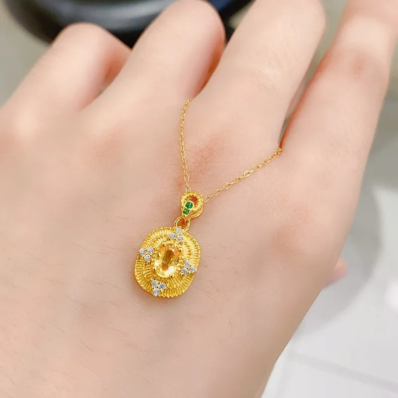 925 Silver Citrine Pendant Necklace for Women