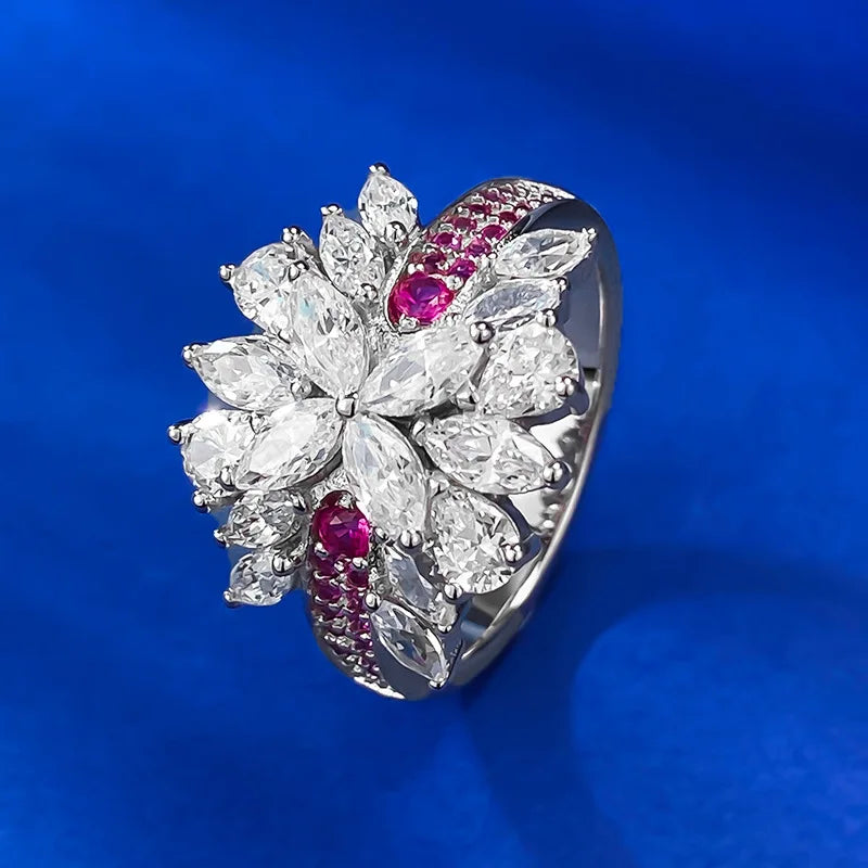 925 Sterling Silver Marquise Sapphire & Diamond Ring for Women