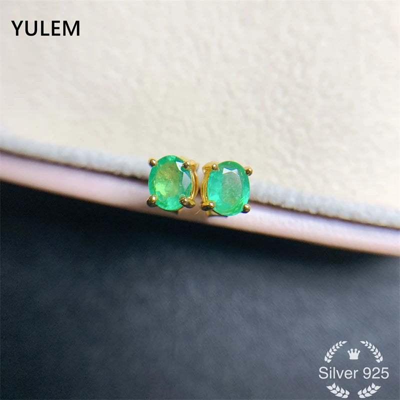 S925 Silver Emerald Studs 4mmx5mm for Women