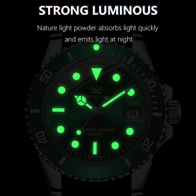 Stainless Steel Silicone Luminous Quartz Watches for Men