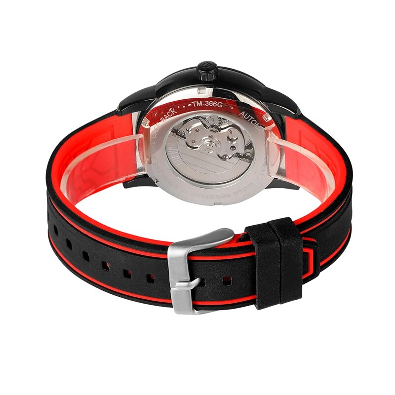 Stainless Steel Automatic Mechanical Sport Racing Red Mens Watch