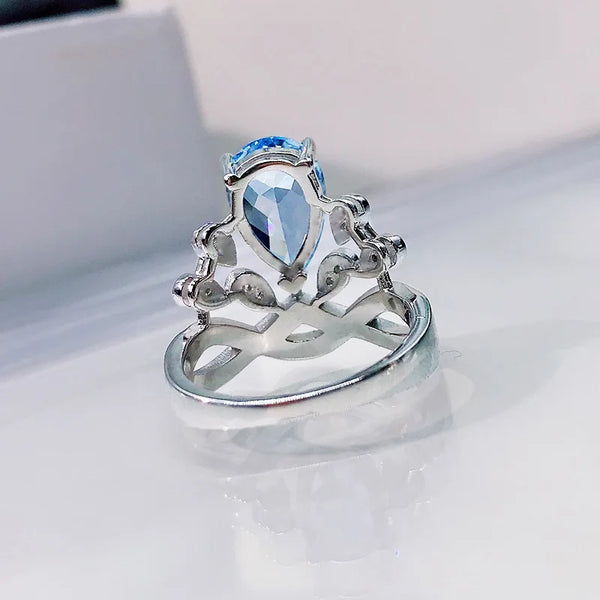 Sterling Silver Blue Topaz Crown Ring for Women