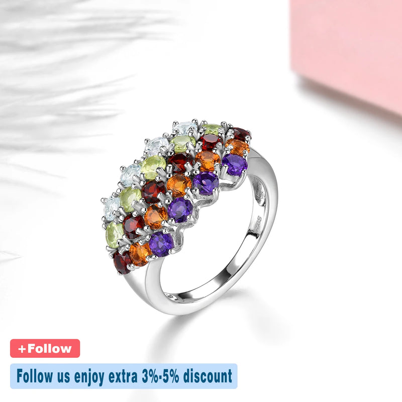 Sterling Silver Amethyst Peridot Ring 3 Carattw for Women