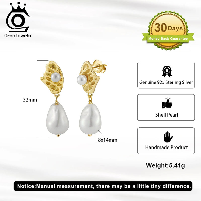 S925 Silver Shell Pearl Dangle Earrings for Women