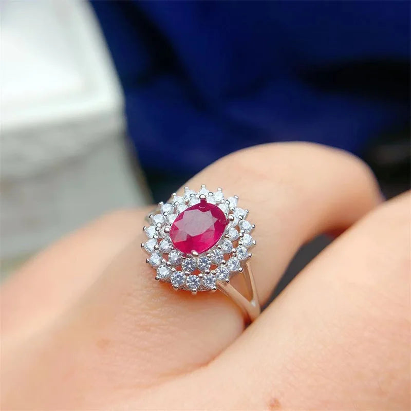 Sterling Silver Natural Ruby Wedding Ring for Women