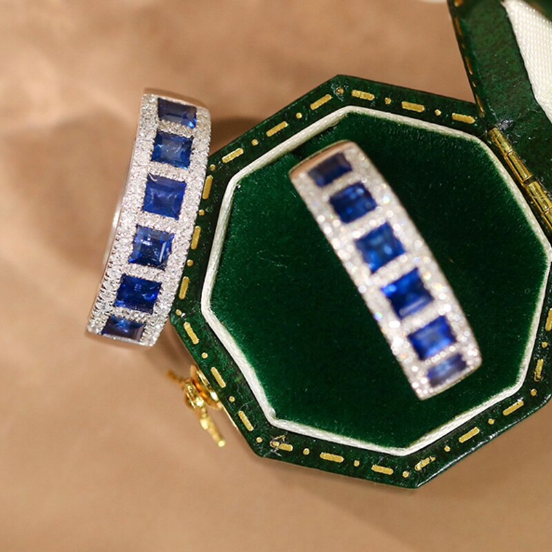 18K White Gold Natural Sapphire and Diamond Ring for Women