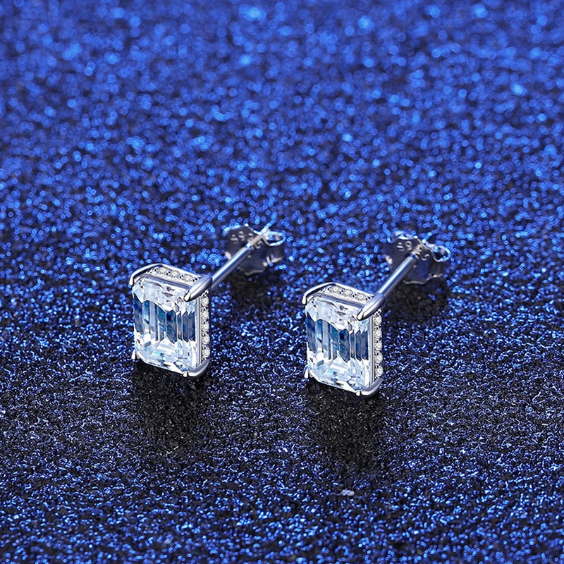 925 Sterling Silver, VVS1 3EX D Color Emerald Cut 5*7mm Moissanite Diamond Gems Studs for Women