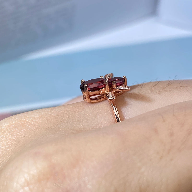 925 Sterling Silver Red Garnet Bee Ring for Women