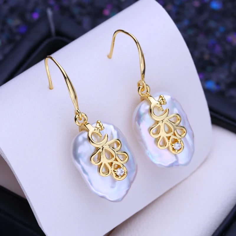 Gold Color Freshwater Baroque Pearl Earrings for Women