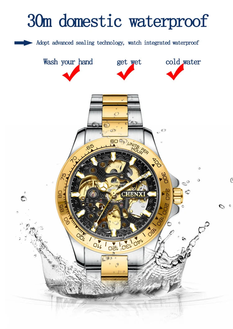 Stainless Steel Hollow Out Automatic Luminous Mechanical Watch for Men