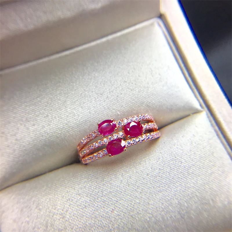 Sterling Silver & Natural Ruby Engagement Ring for Women