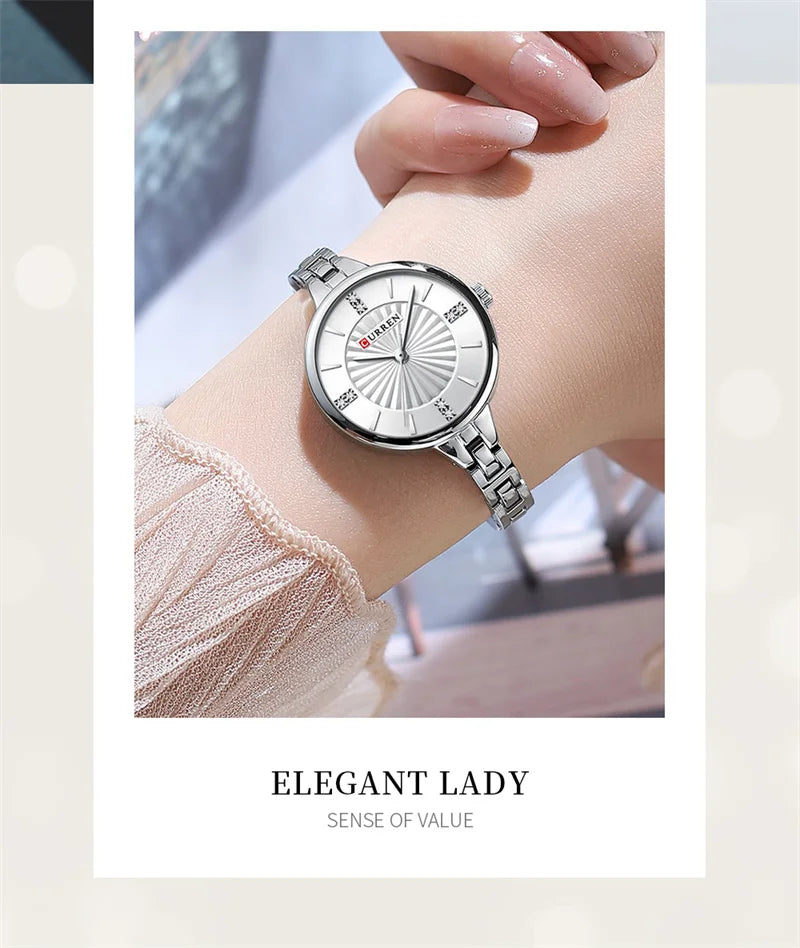 Stainless Steel Rhinestone Bracelet Watch for Women