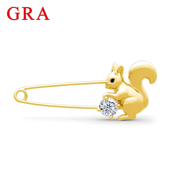 Sterling Silver Moissanite Squirrel Brooch for Women