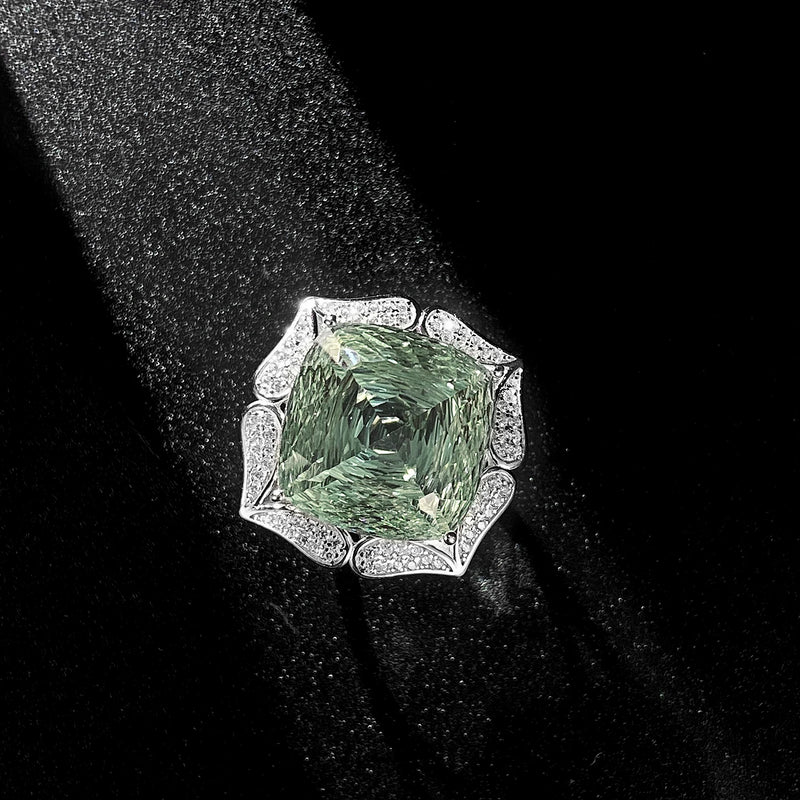 Sterling Silver Green Amethyst Ring for Women