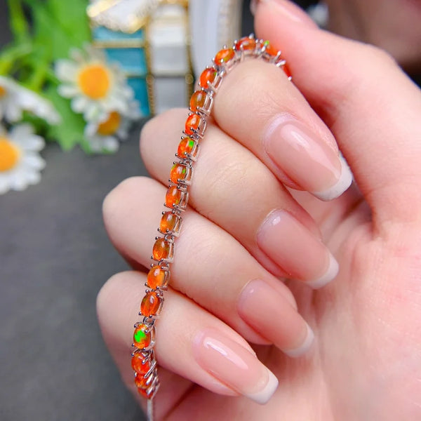 Silver Plated Orange Opal Stone Bracelet for Women