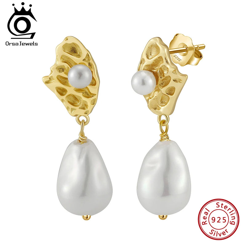 S925 Silver Shell Pearl Dangle Earrings for Women