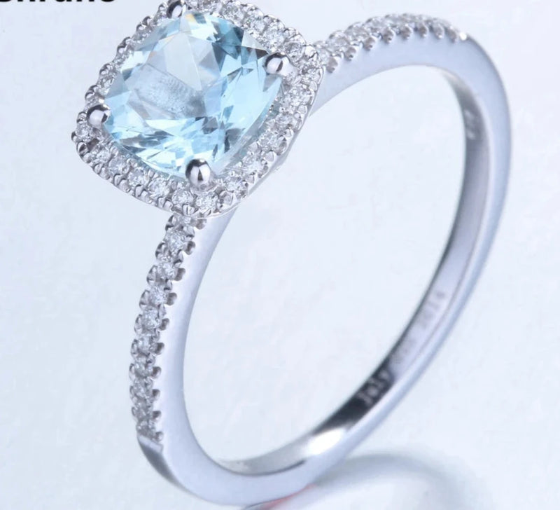 14k White Gold Aquamarine Ring with Diamonds for Women