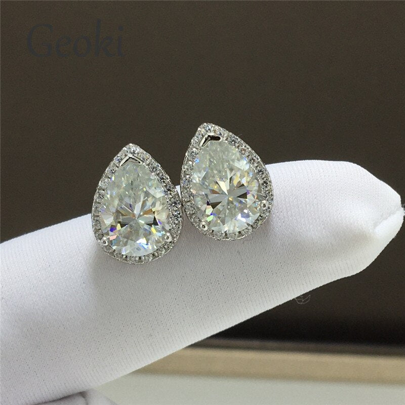 Sterling Silver Brilliant Cut Diamond & Moissanite Water Drop Stud Earrings for Her