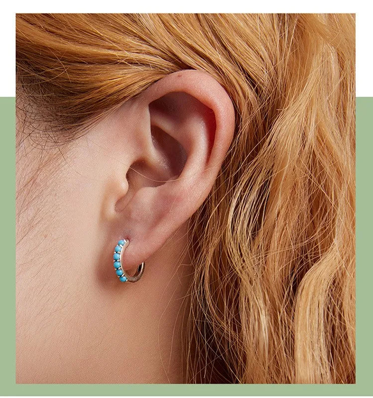 Silver Turquoise Clip Earrings for Women