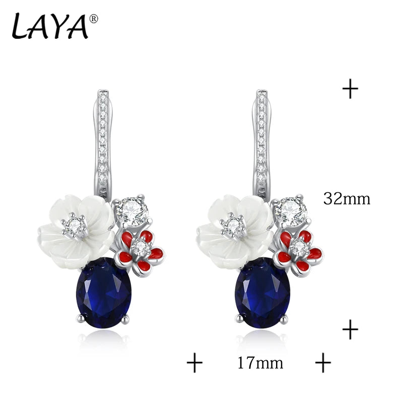 Sterling Silver White Shell Flower Earrings with Zircon for Women