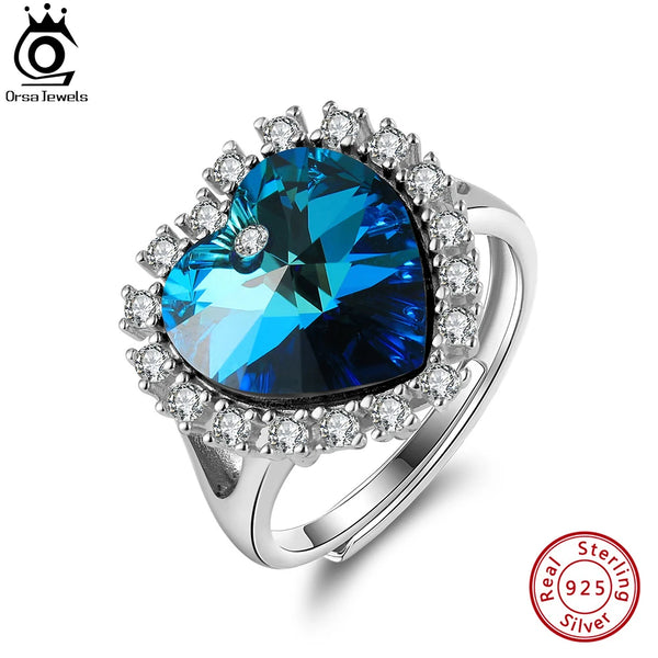 925 Sterling Silver Blue Crystal Ring for Women