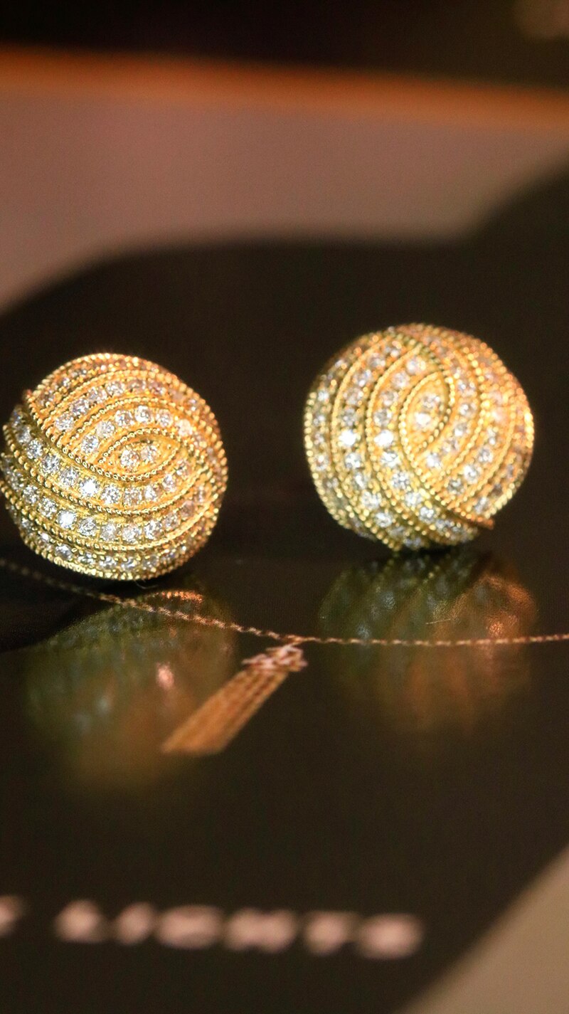 18K Yellow Gold Natural Diamond Ball Earrings for Women