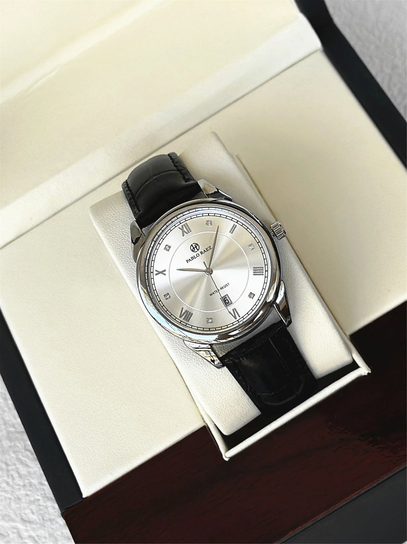 Luxury Men's Quartz Watch with Waterproof Date & Leather Strap