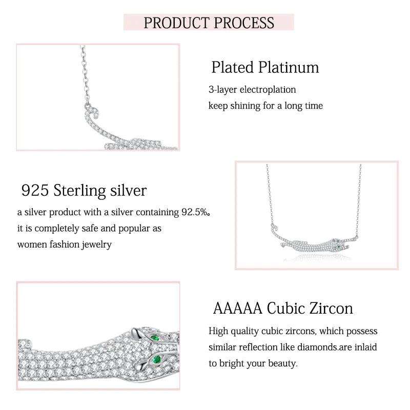 925 Sterling Silver Leopard Necklace with Sparkling Zircon for Women