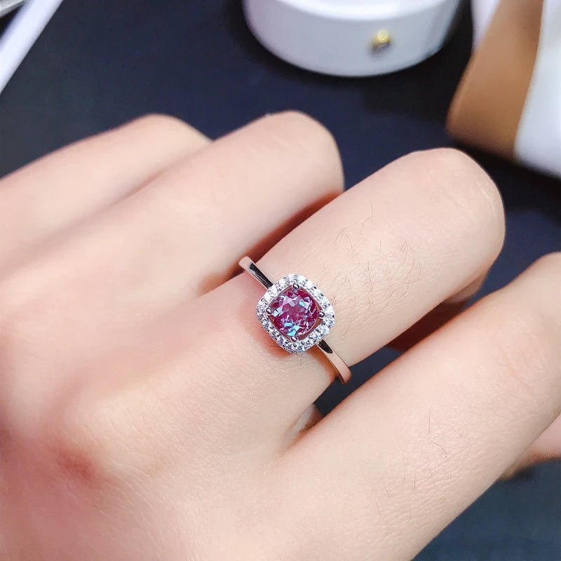 925 Sterling Silver Alexandrite Princess Square Ring for Ladies