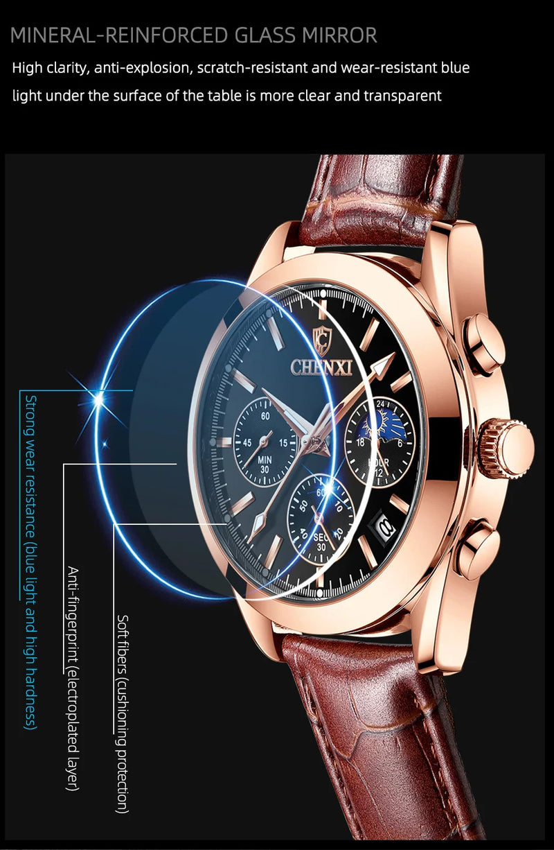 Stainless Steel Chronograph Wristwatch for Men